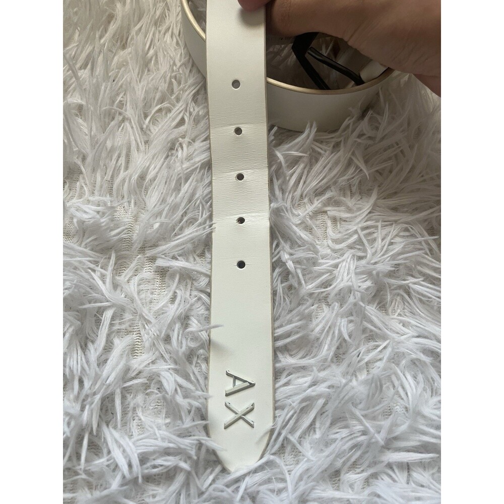 Armani Exchange A|X White Genuine Leather Belt Size 30 Logo Buckle Casual